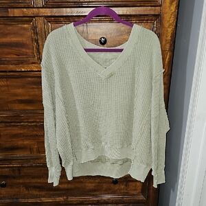 American Eagle Womens Overzied Waffle Long Sleeve Vneck Top. Sz XXS